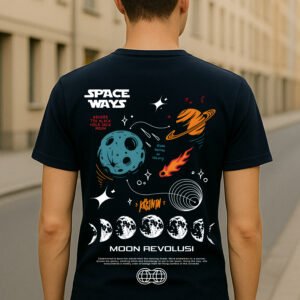 Men’s Space Ways Classic Fit Cotton Blend Graphic T-Shirt – Navy Blue