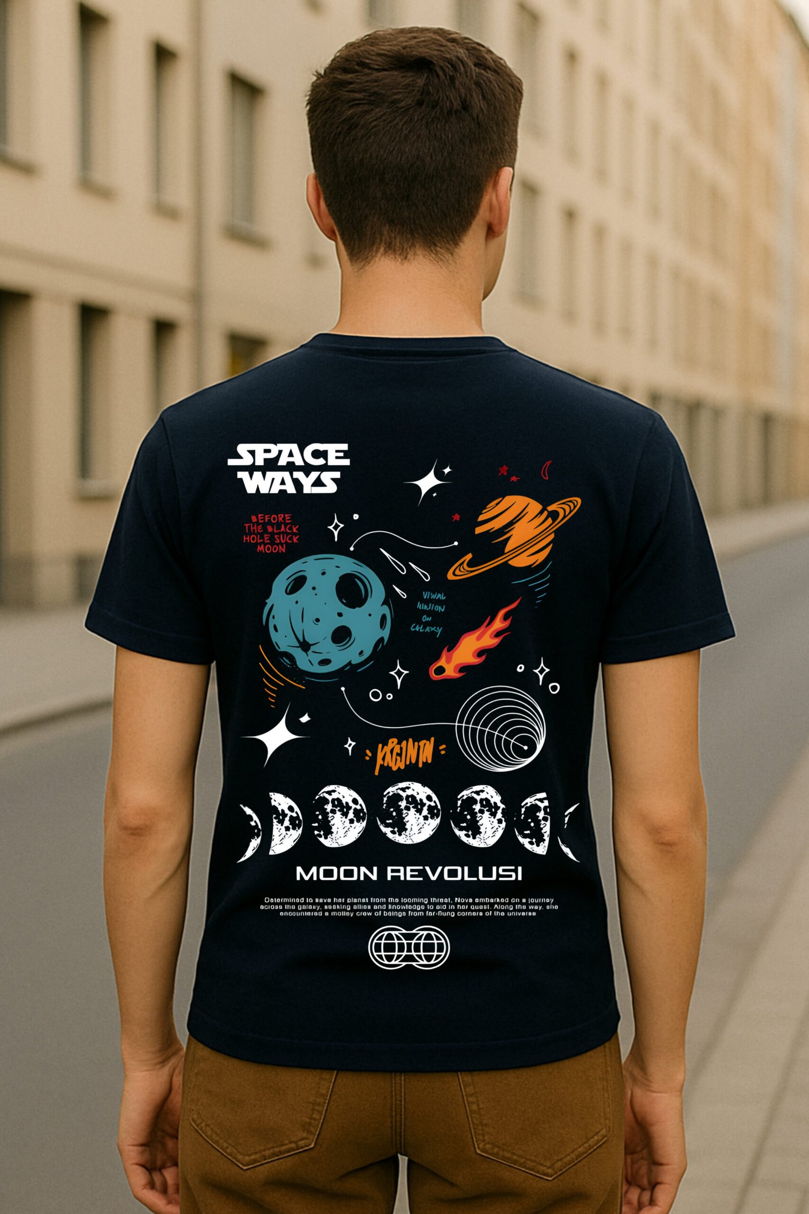 Men’s Space Ways Classic Fit Cotton Blend Graphic T-Shirt – Navy Blue