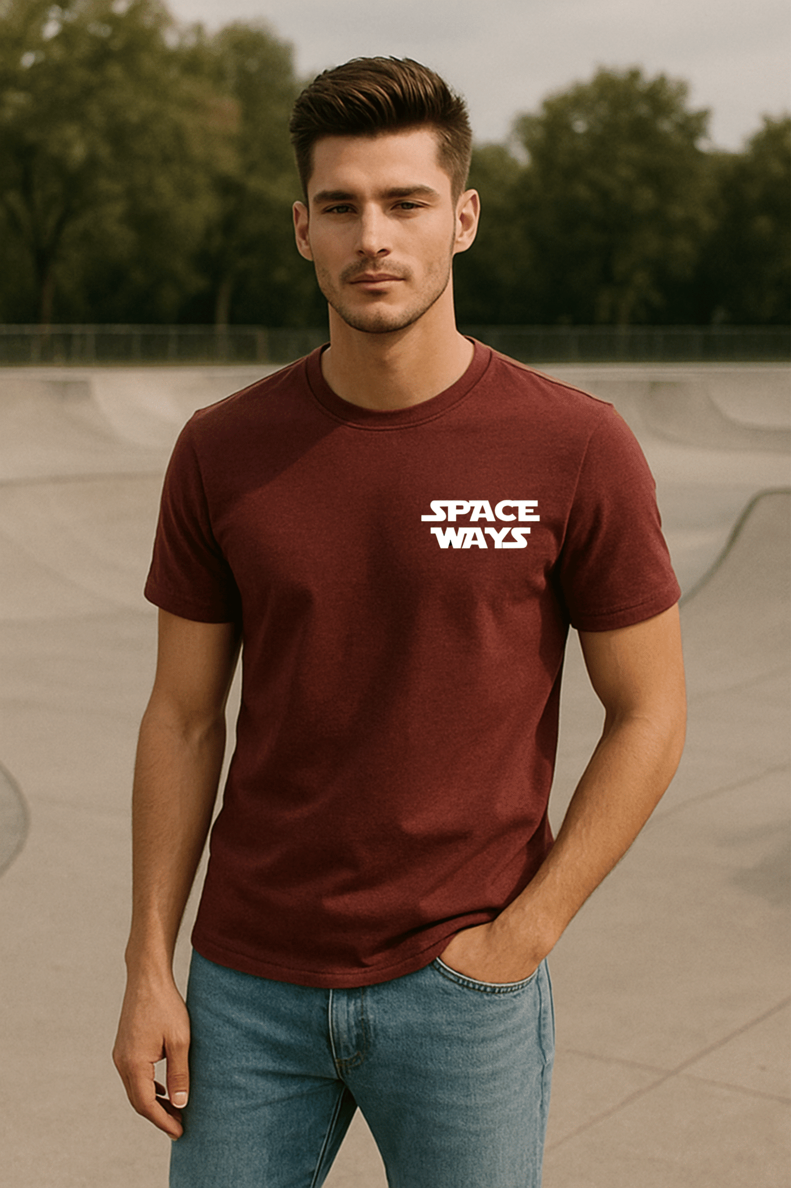 Men’s Space Ways Classic Fit Cotton Blend Graphic T-Shirt – Marron - Image 2
