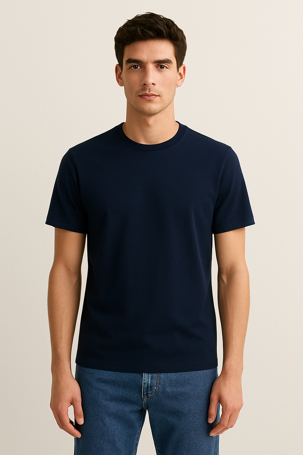 Men’s Plain Navy Blue Classic Fit T-Shirt – Soft Cotton Blend - Image 2
