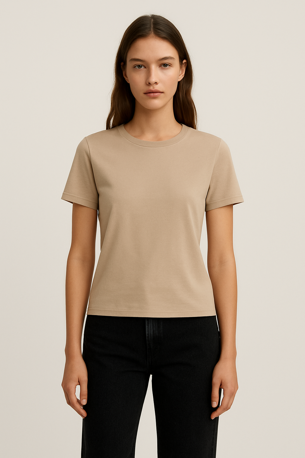 Women’s Plain Beige Classic Fit T-Shirt – Soft Cotton Blend - Image 4