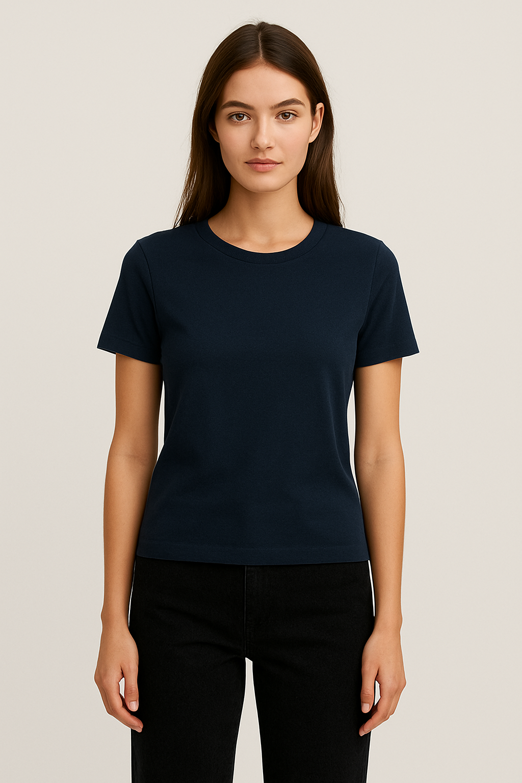 Women’s Plain Navy Blue Classic Fit T-Shirt – Soft Cotton Blend - Image 2