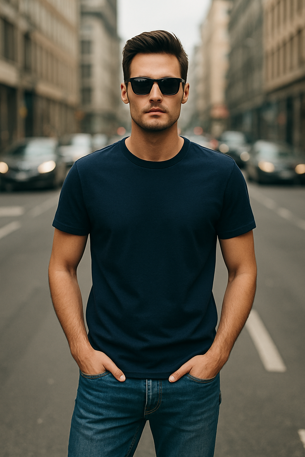 Men’s Plain Navy Blue Classic Fit T-Shirt – Soft Cotton Blend
