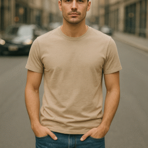 Men’s Plain Beige Classic Fit T-Shirt – Soft Cotton Blend
