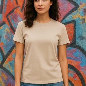 Women’s Plain Beige Classic Fit T-Shirt – Soft Cotton Blend