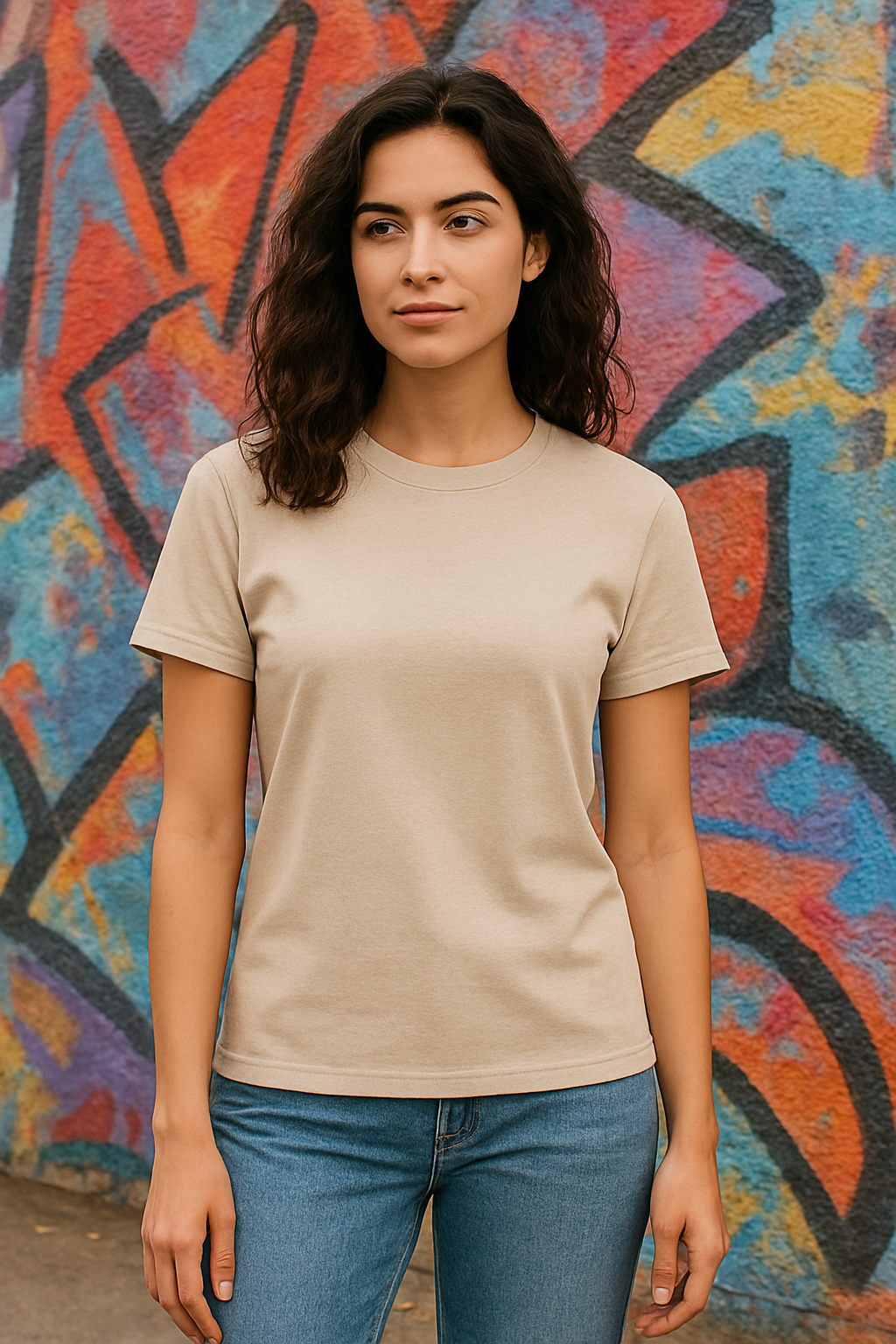 Women’s Plain Beige Classic Fit T-Shirt – Soft Cotton Blend