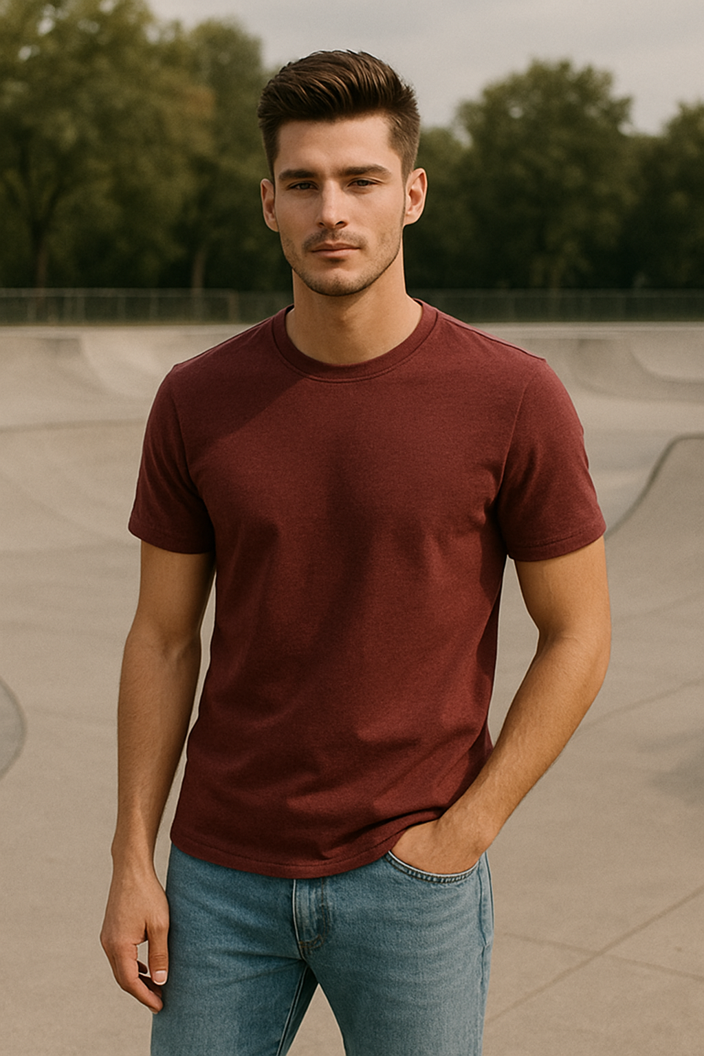 Men’s Plain Maroon Classic Fit T-Shirt – Soft Cotton Blend
