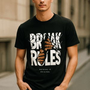 Men’s Black Classic Fit Graphic T-Shirt – Break Rules Print – 100% Premium Cotton