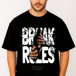 Men’s Premium Oversized French Terry Black Graphic Tee – 270 GSM