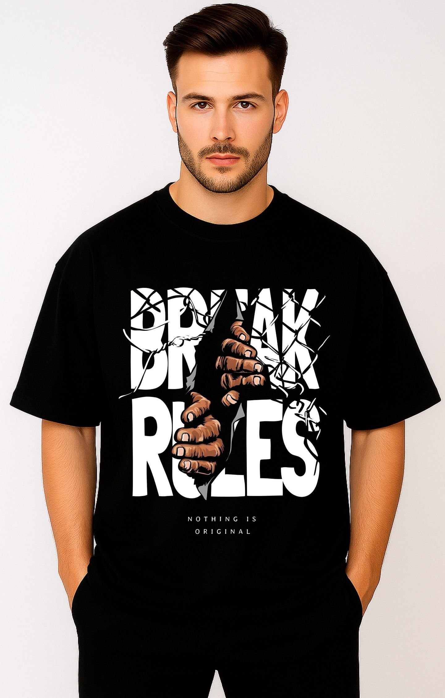 Men’s Premium Oversized French Terry Black Graphic Tee – 270 GSM