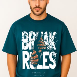 Men’s Premium Oversized Peacock Blue French Terry Graphic T-Shirt – 270 GSM