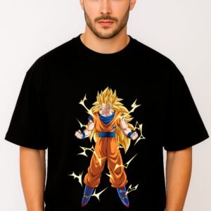 Men's Premium Oversized Black French Terry Anime T-Shirt – 270 GSM