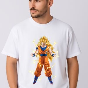 Men's Premium Oversized White French Terry Anime T-Shirt – 270 GSM