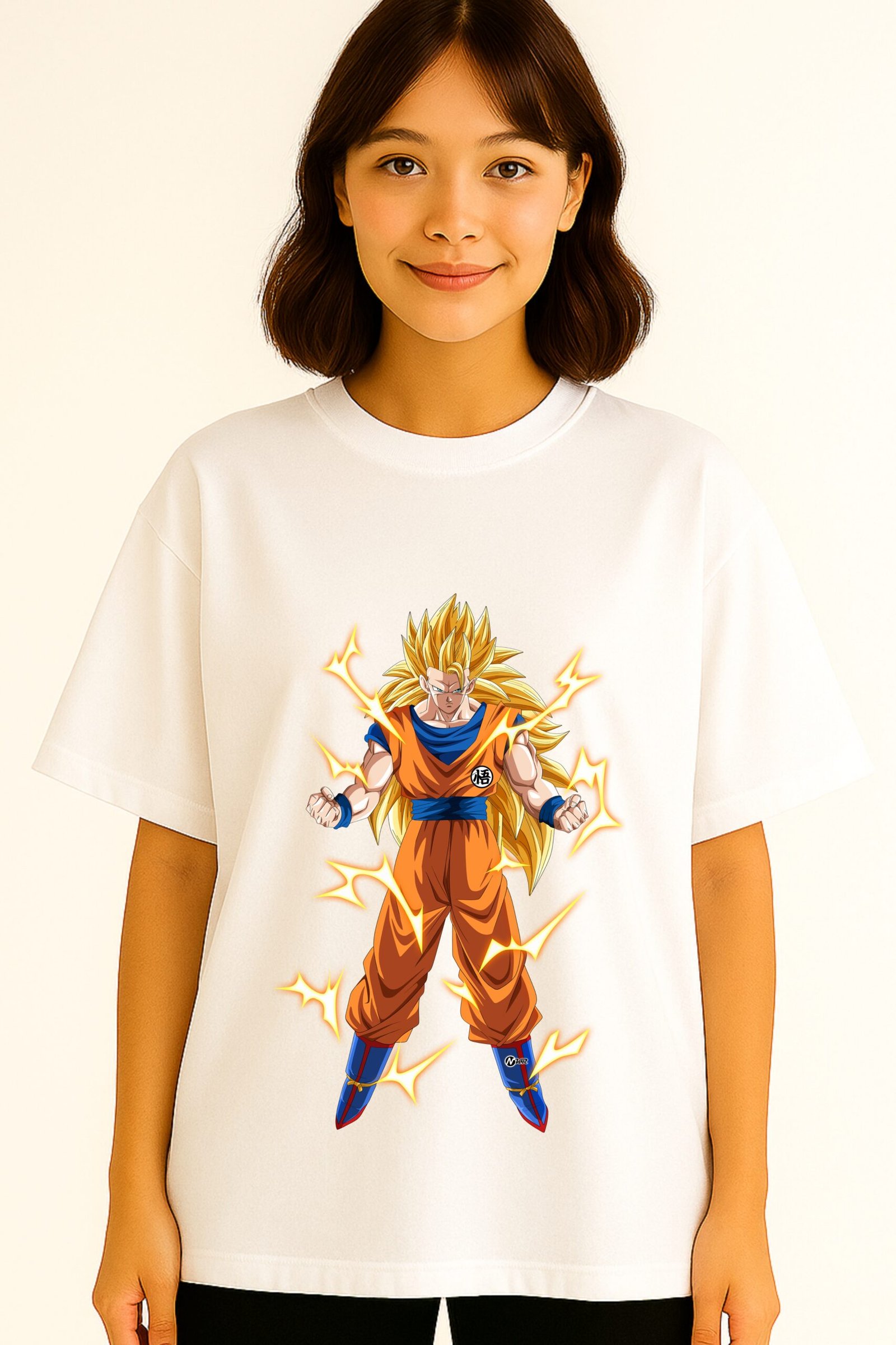 Women’s Premium Oversized White French Terry Anime T-Shirt – 270 GSM