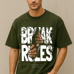 Men’s Premium Oversized Olive Green French Terry Graphic T-Shirt – 270 GSM
