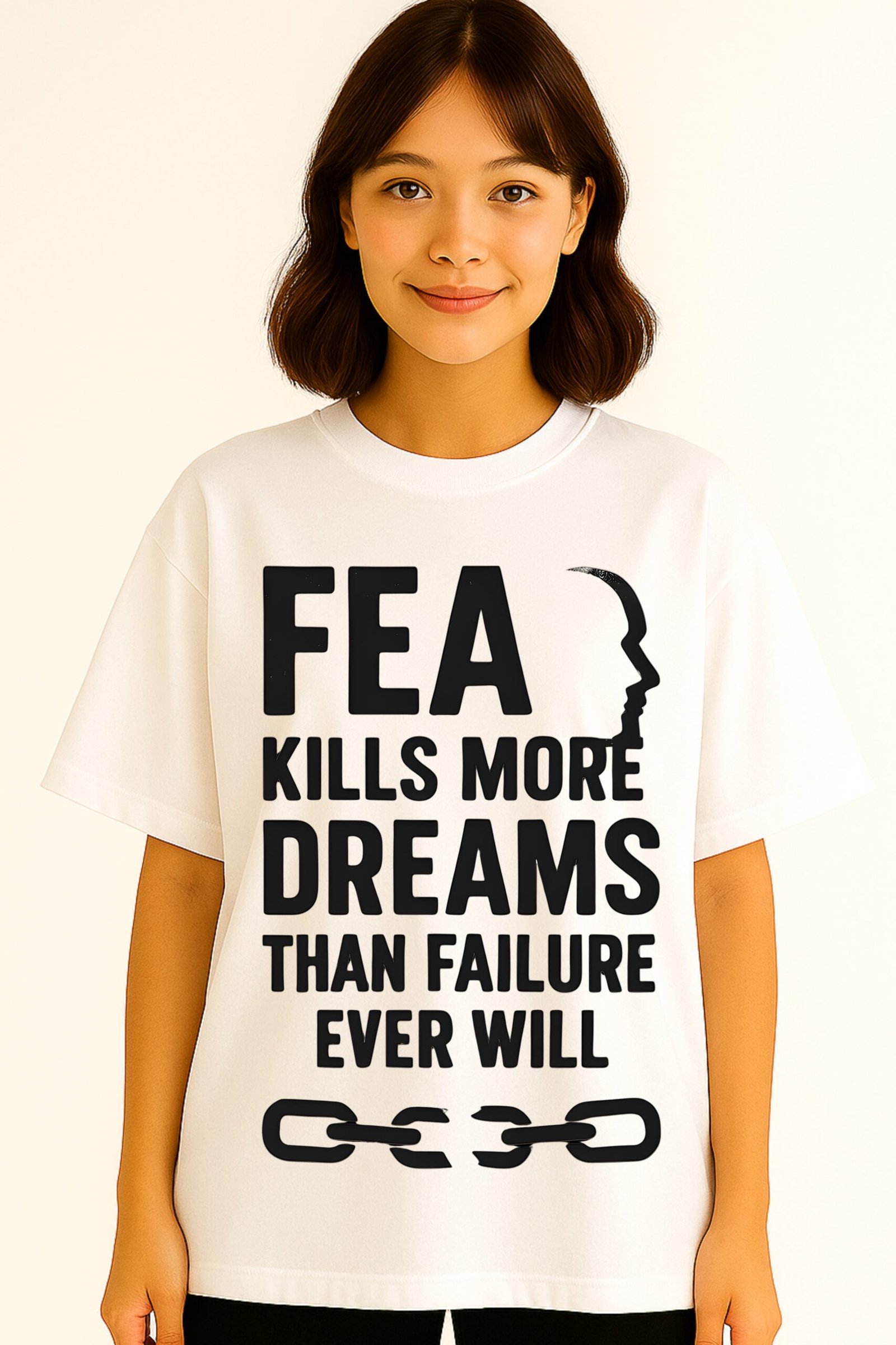 Women’s Premium Oversized White French Terry Motivational T-Shirt – 270 GSM