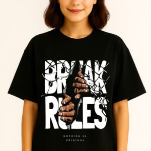 Women’s Premium Oversized Black French Terry Graphic T-Shirt – 270 GSM