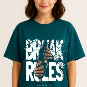 Women’s Premium Oversized Peacock Blue French Terry Graphic T-Shirt – 270 GSM