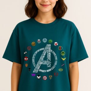 Women’s Premium Oversized Peacock Blue French Terry Avengers T-Shirt – 270 GSM
