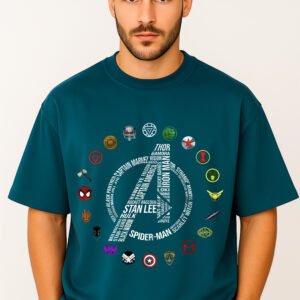 Men’s Premium Oversized Peacock Blue French Terry Avengers T-Shirt – 270 GSM