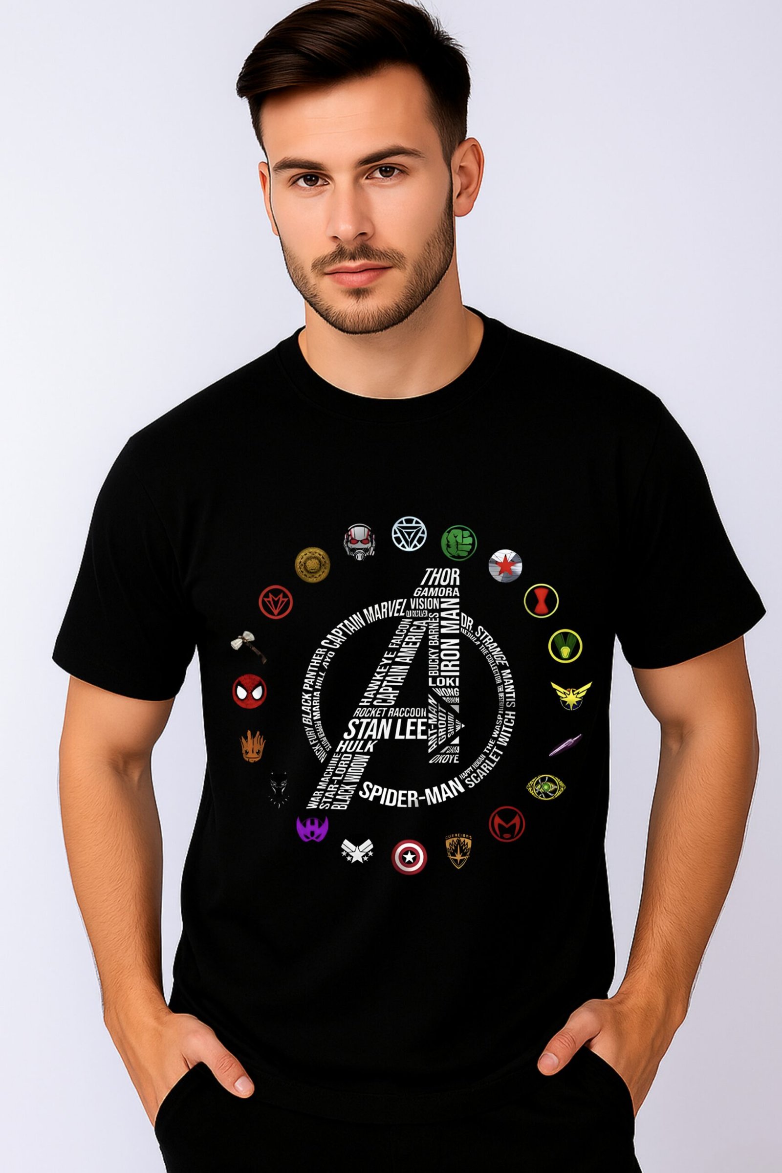 Men's Premium Oversized Black French Terry Avengers T-Shirt – 270 GSM