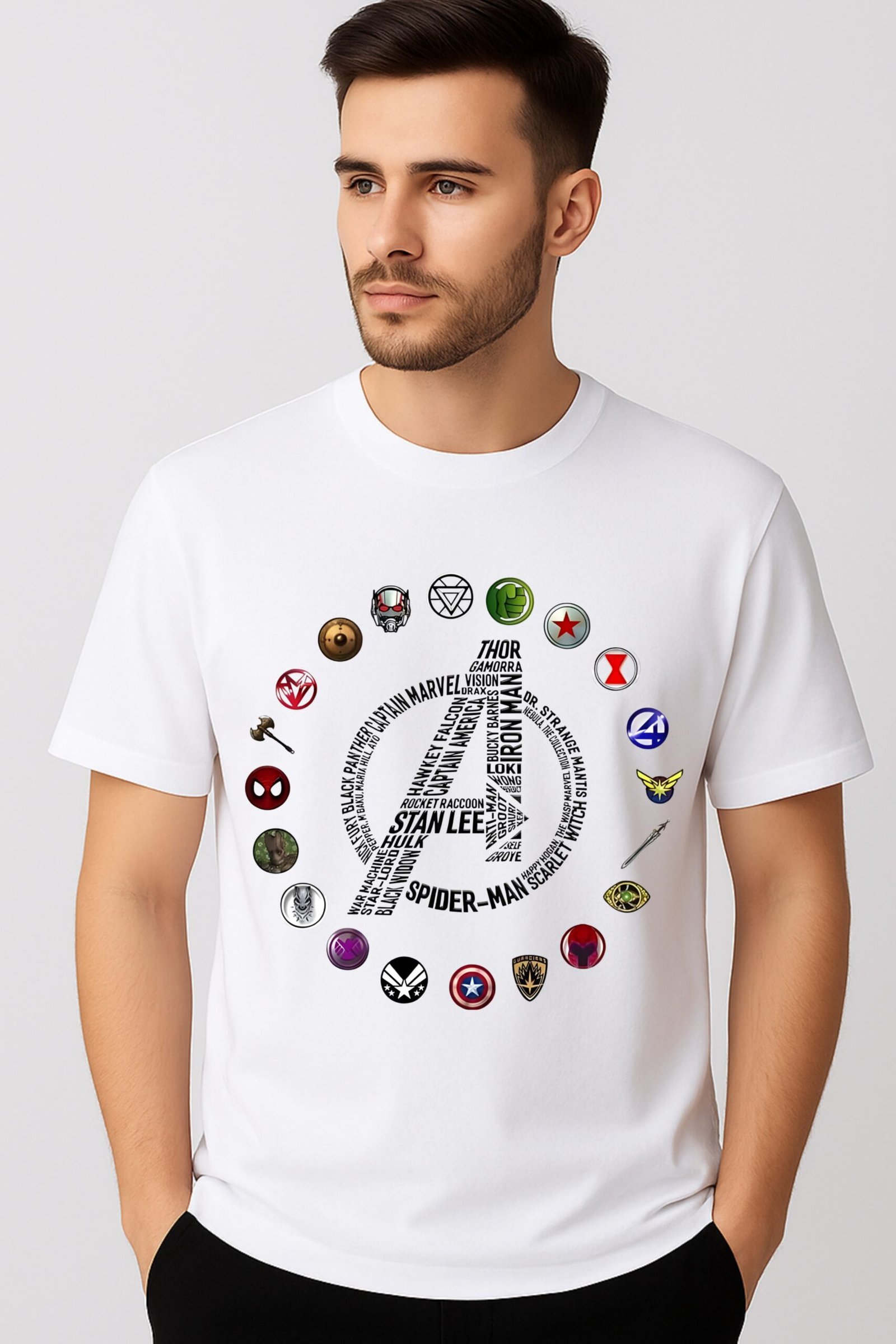 Men's Premium Oversized White French Terry Avengers T-Shirt – 270 GSM