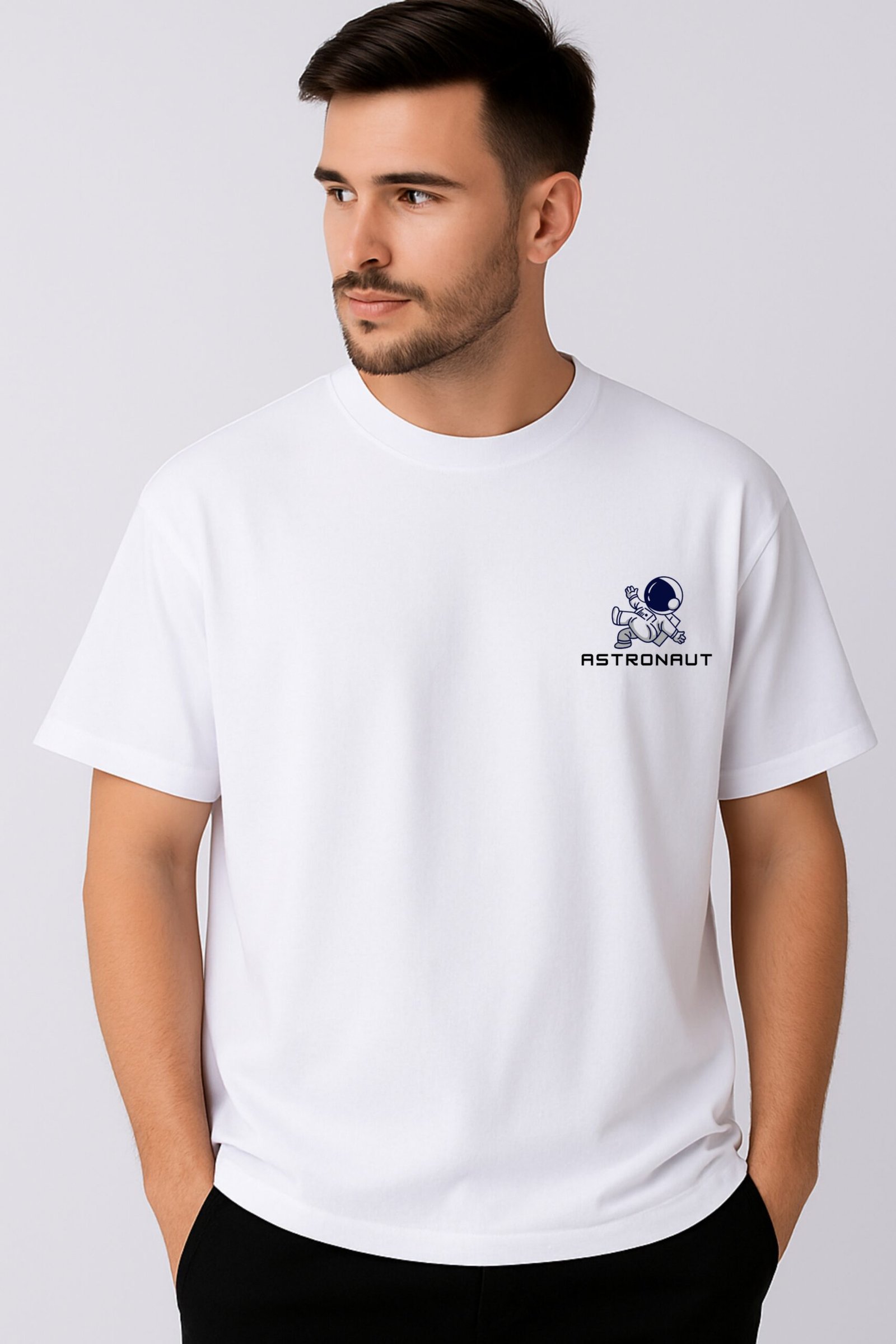 Men’s Premium Oversized White French Terry T-Shirt – 270 GSM