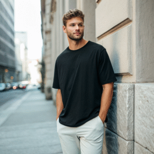 Men’s Premium French Terry Oversized Black Tee – 270 GSM