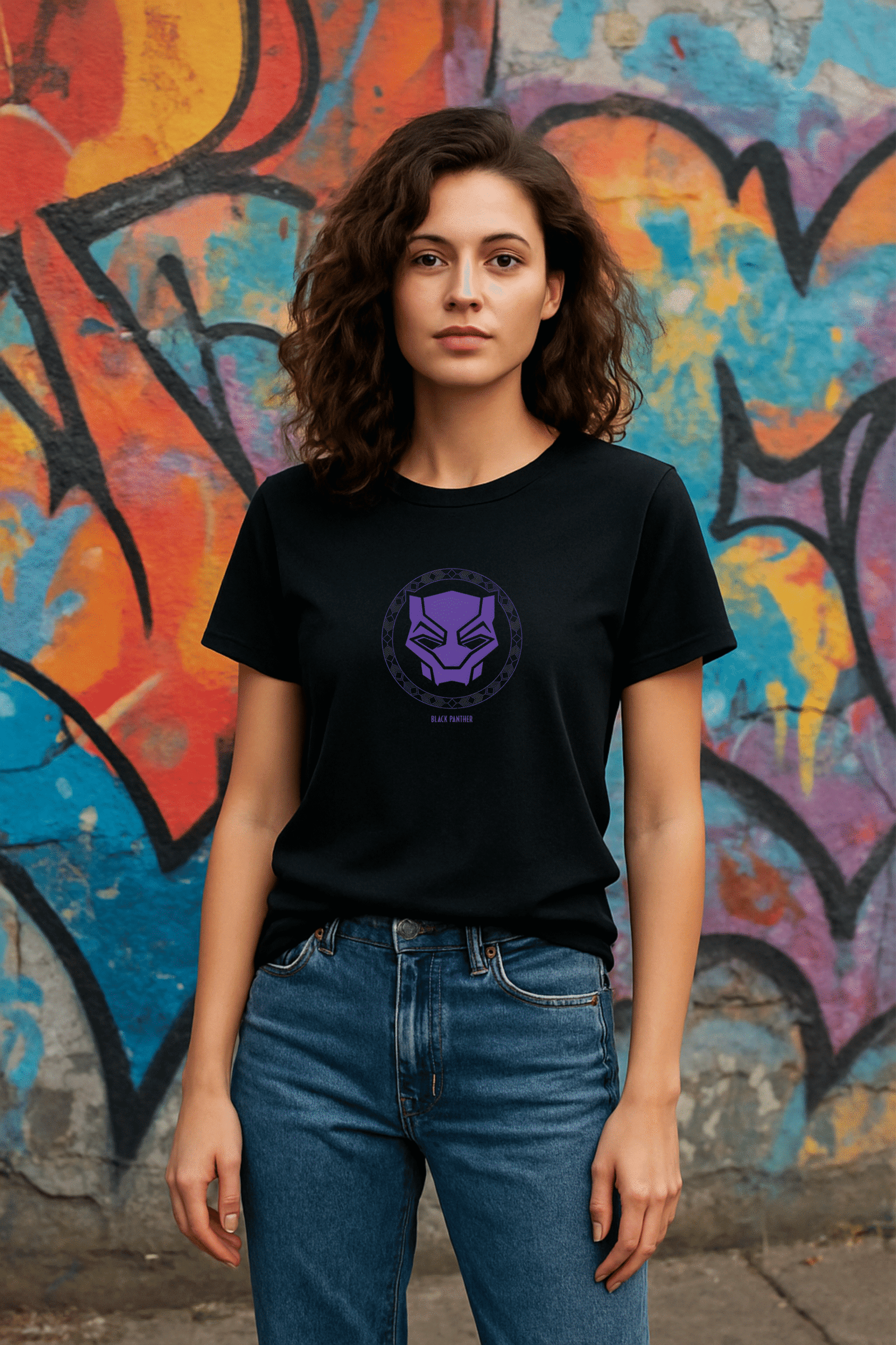 Women’s Black Panther “Wakanda Forever” Classic Fit Cotton Blend Graphic T-Shirt - (Black) - Image 2