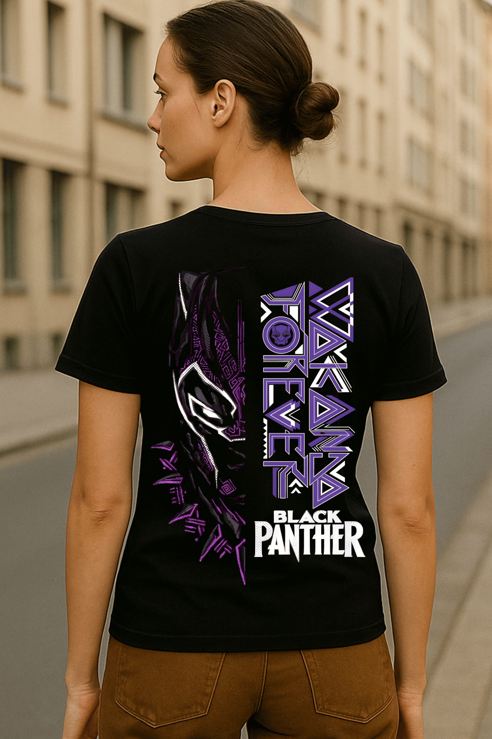 Women’s Black Panther “Wakanda Forever” Classic Fit Cotton Blend Graphic T-Shirt - (Black)