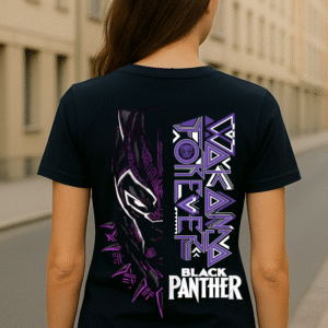 Women’s Black Panther “Wakanda Forever” Classic Fit Cotton Blend Graphic T-Shirt - (Navy Blue)