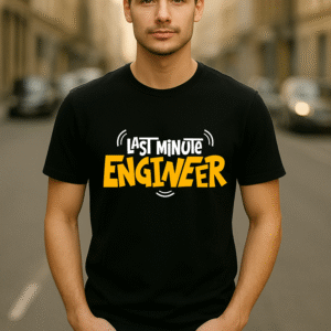 Men’s Classic Fit Black “Last Minute Engineer” Graphic T-Shirt – 100% Premium Bio-Washed Cotton