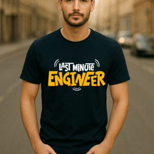 Men’s Classic Fit “Last Minute Engineer” Graphic T-Shirt – Cotton Blend - (Navy Blue)