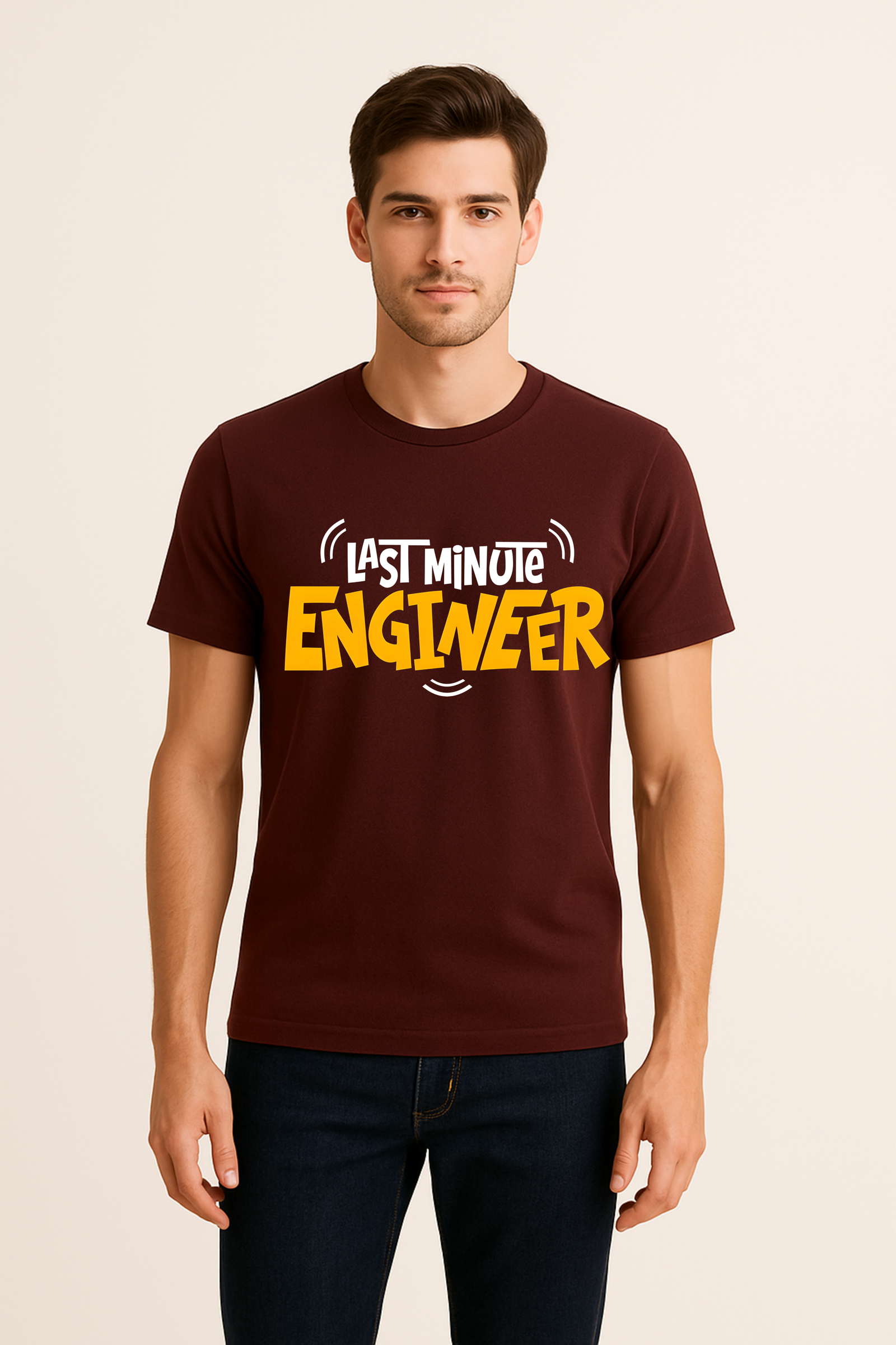 Men’s Classic Fit “Last Minute Engineer” Graphic T-Shirt – Cotton Blend - (Marron)