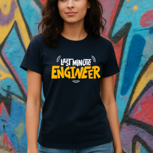 Women’s Classic Fit “Last Minute Engineer” Graphic T-Shirt – Cotton Blend - (Navy Blue)