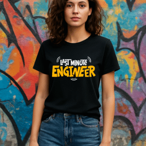 Women’s Classic Fit Black “Last Minute Engineer” Graphic T-Shirt – 100% Premium Bio-Washed Cotton