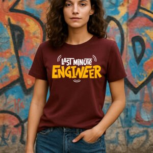 Women’s Classic Fit “Last Minute Engineer” Graphic T-Shirt – Cotton Blend - (Marron)