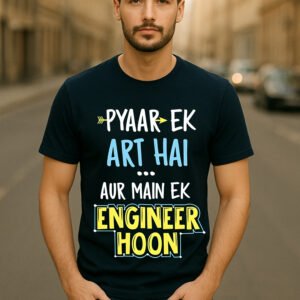 Men’s Classic Fit Navy Blue “Pyaar Ek Art Hai, Aur Main Ek Engineer Hoon” Graphic T-Shirt – Cotton Blend Fabric
