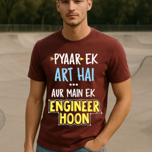 Men’s Classic Fit Marron “Pyaar Ek Art Hai, Aur Main Ek Engineer Hoon” Graphic T-Shirt – Cotton Blend Fabric