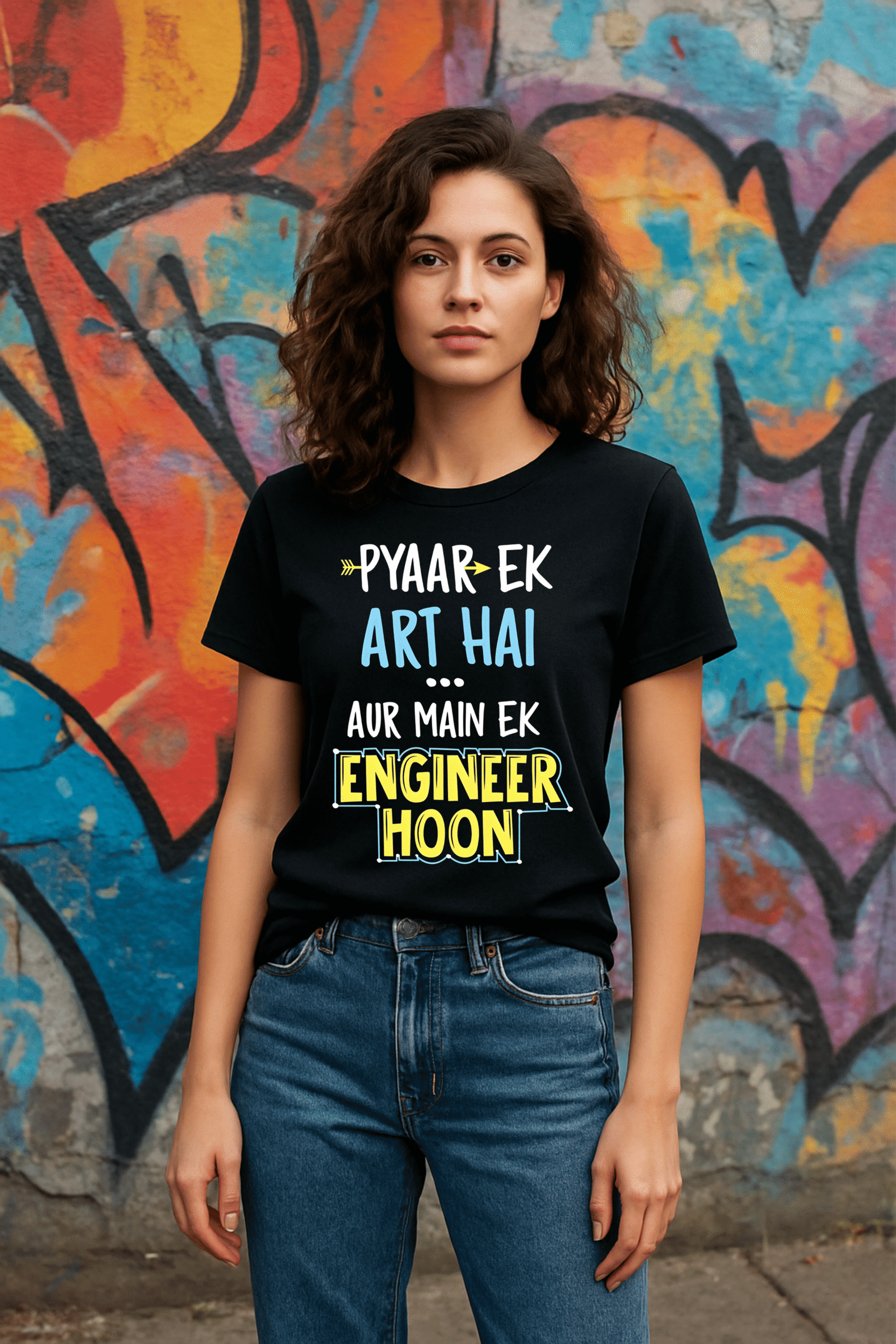 Women’s Classic Fit Black Graphic T-Shirt – 100% Premium Bio-Washed Cotton.