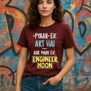 Women’s Classic Fit Marron “Pyaar Ek Art Hai, Aur Main Ek Engineer Hoon” Graphic T-Shirt – Cotton Blend Fabric
