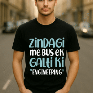 Men’s Classic Fit Black “Zindagi Me Bas Ek Galti Ki – Engineering” Graphic T-Shirt – 100% Premium Bio-Washed Cotton