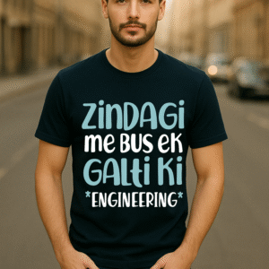 Men’s Classic Fit Navy Blue “Zindagi Me Bas Ek Galti Ki – Engineering” Graphic T-Shirt – Premium Cotton Blend
