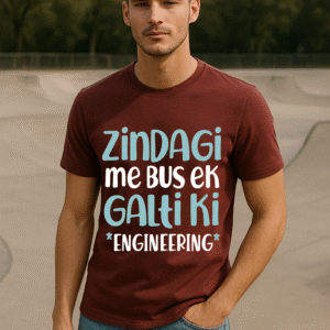 Men’s Classic Fit Marron“Zindagi Me Bas Ek Galti Ki – Engineering” Graphic T-Shirt – Premium Cotton Blend