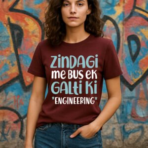 Women’s Classic Fit Marron “Zindagi Me Bas Ek Galti Ki – Engineering” Graphic T-Shirt – Premium Cotton Blend