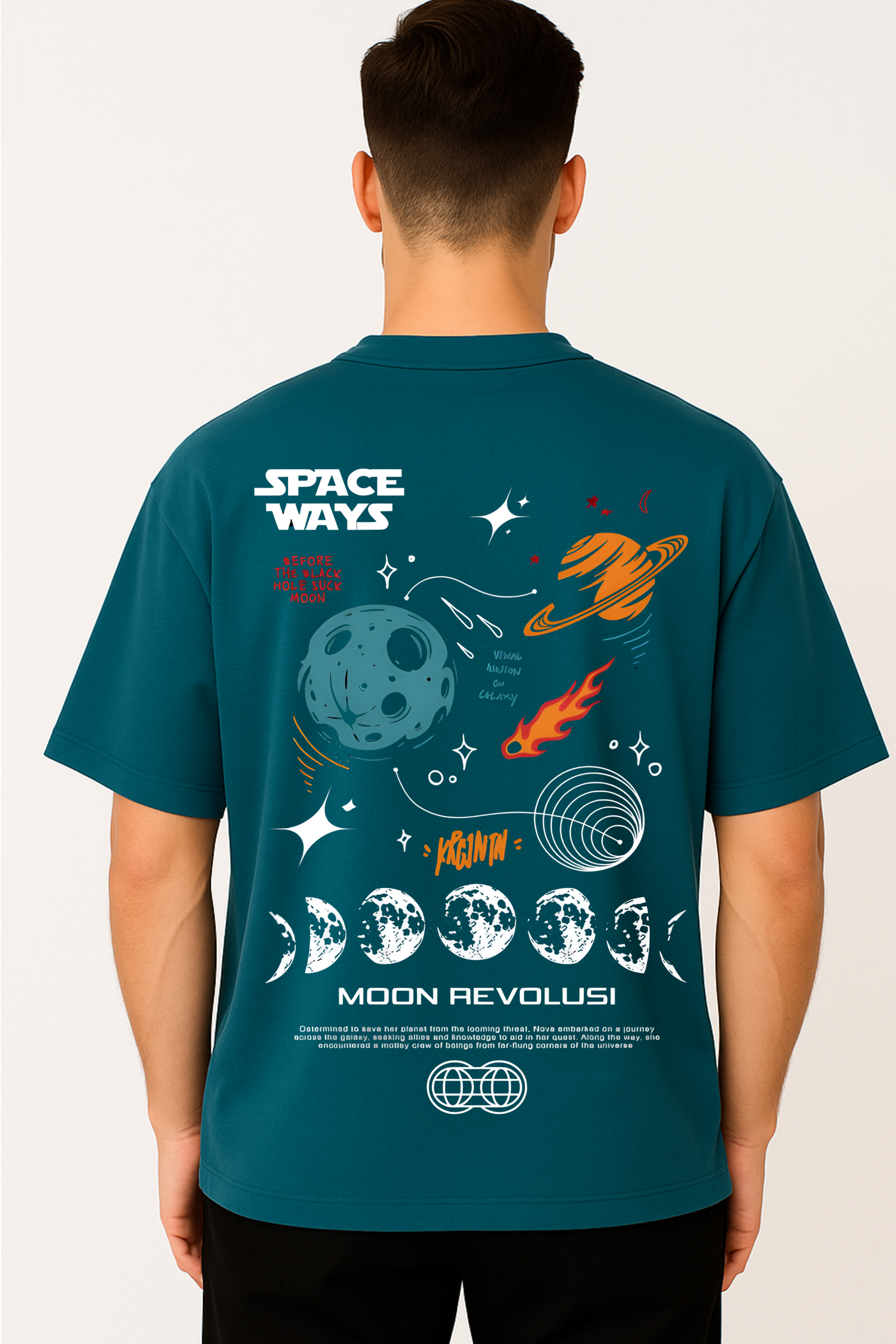 Men's Oversized Peacock Blue Space Ways Galaxy Graphic T-Shirt – 100% Premium French Terry Cotton (270 GSM)