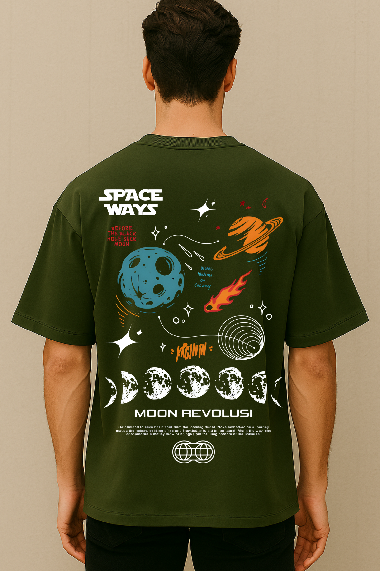 Men's Oversized Olive Green Space Ways Galaxy Graphic T-Shirt – 100% Premium French Terry Cotton (270 GSM)