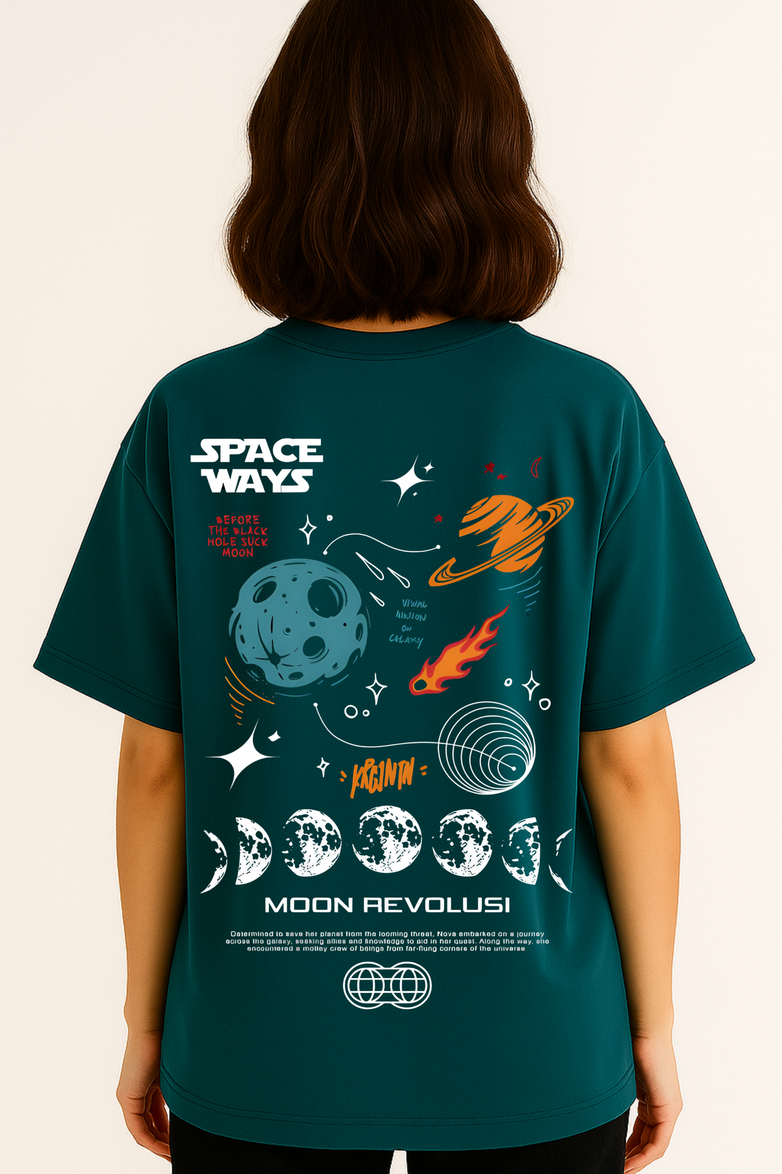 Women's Oversized Peacock Blue Space Ways Galaxy Graphic T-Shirt – 100% Premium French Terry Cotton (270 GSM)