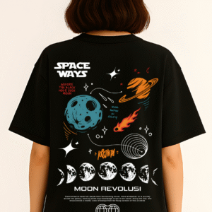 Women's Oversized Black Space Ways Galaxy Graphic T-Shirt – 100% Premium French Terry Cotton (270 GSM)