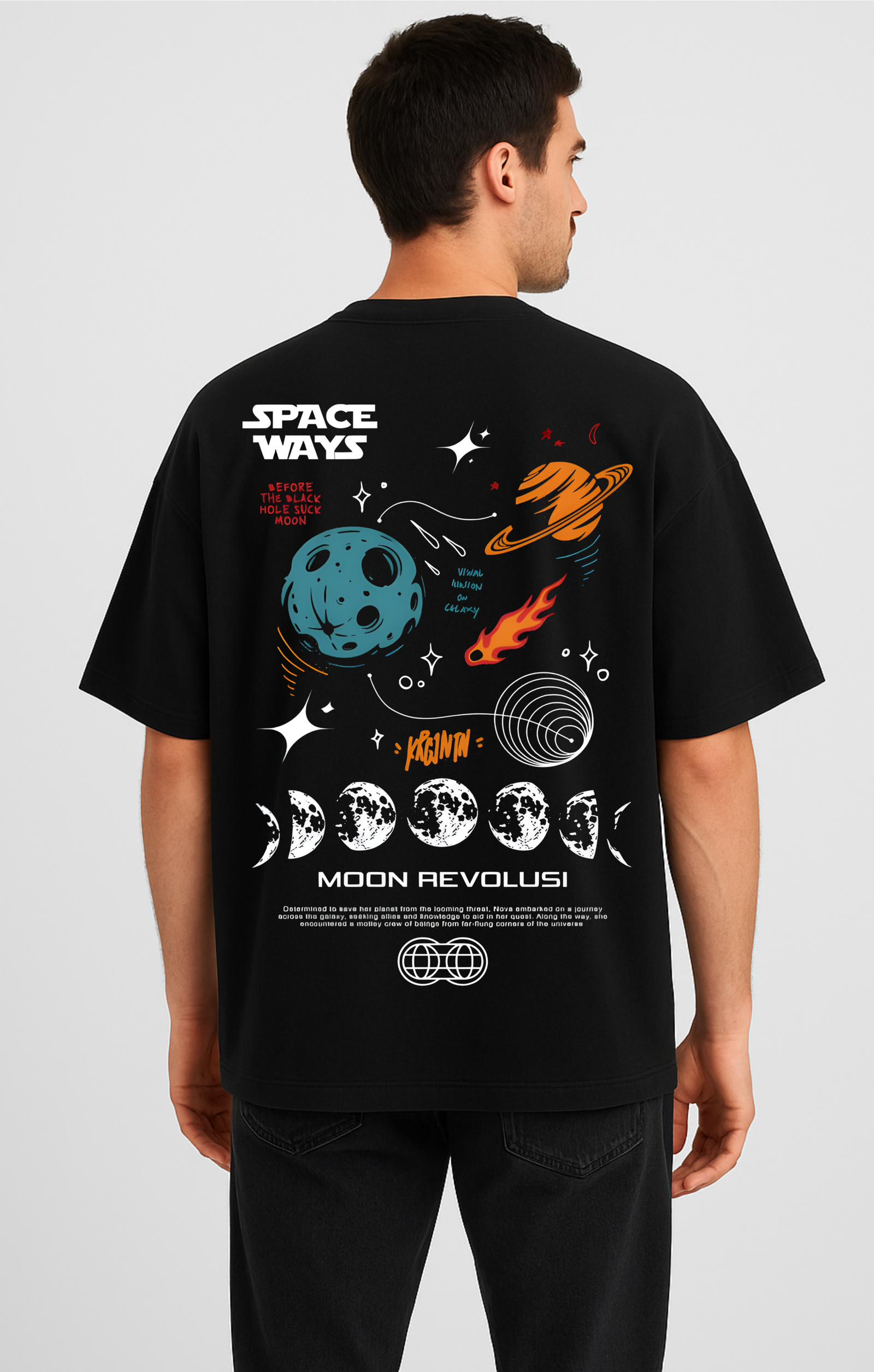 Men's Oversized Black Space Ways Galaxy Graphic T-Shirt – 100% Premium French Terry Cotton (270 GSM)